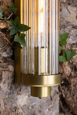 Retro bathroom wall light in gold cylinder and glass Louise