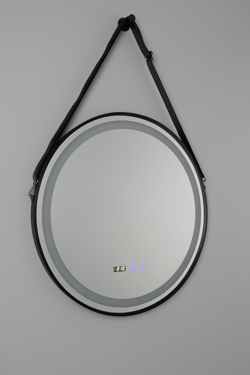 Round illuminated mirror with black strap Sines