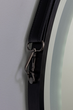 Round illuminated mirror with black strap Sines