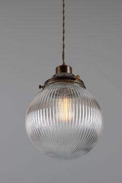 Suspension en laiton antique et verre cannelé Stanley 20 cm