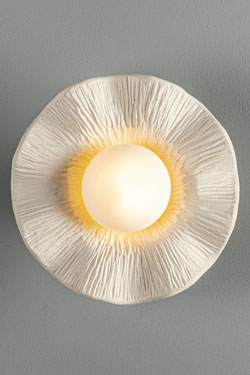 Wavy and grooved ceramic round wall light Rivale