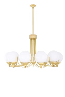 Wilmot lustre rétro 11 lumières en verre opale et doré - Lustre by Mullan
