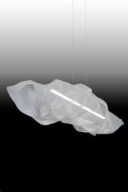 Aura pendant light with LED lighting and white steel shade