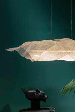 Aura pendant light with LED lighting and white steel shade