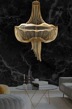 Medusa contemporary hot-air-balloon chandelier in matt gold-finish steel