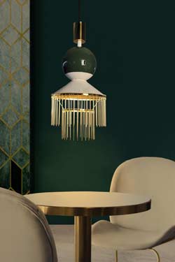 Green Art Deco pendant light with polished brass, by Boheme