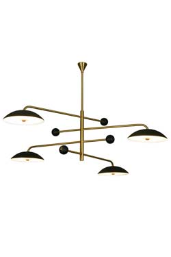 Twirl pendant lamp, 1950s style, gold and black 4-light - Pendants by Myo
