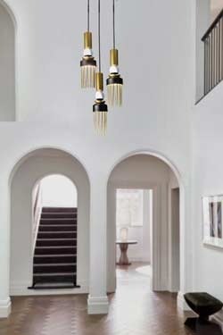 Petite suspension Art Déco noire, blanche et dorée Boheme