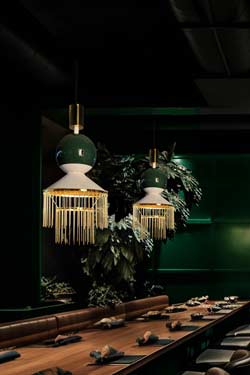 Suspension Art Déco verte et laiton brillant Boheme