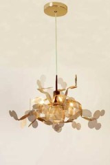 Suspension 4 lumières en maille d'acier or 24K Unfocused - Suspension by Myo