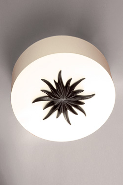 Round ceiling lamp and patinated black bronze rosette