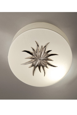 Round ceiling lamp and patinated black bronze rosette