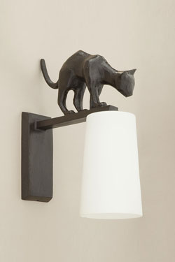 Lola outdoor wall lamp lantern cat in black bronze - Exterior wall lights by Objet insolite