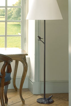 Plume lamp black birds in solid bronze with patina 