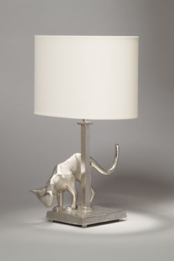 Lampe de table Chat en bronze nickel satiné - Lampe de table by Objet insolite