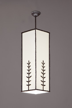 Pattern of leaves patinated black bronze and white lampshade pendant - Pendants by Objet insolite