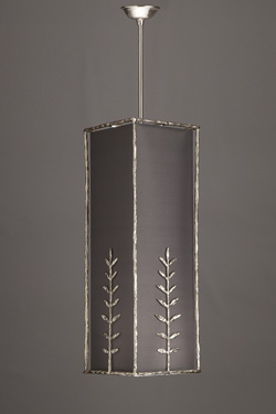 Pattern of leaves satin nickel bronze pendant with smoke grey lampshade - Pendants by Objet insolite