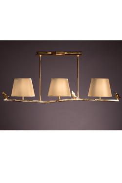 Triple birds on the branch pendant in gilded bronze and coordinated shades - Pendants by Objet insolite