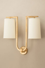 Gustave gilt bronze double wall lamp with white shades  - Wall lights by Objet insolite
