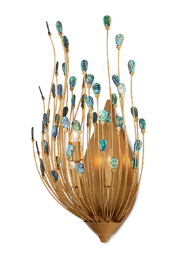 Gold wall light and blue shells Delphos