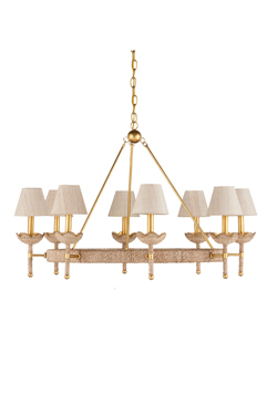 Lustre chandelier en acier doré et corde abaca Vichy