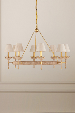 Lustre chandelier en acier doré et corde abaca Vichy