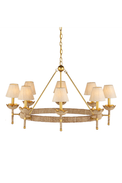 Lustre chandelier en acier doré et corde abaca Vichy - Lustre by Quintiesse