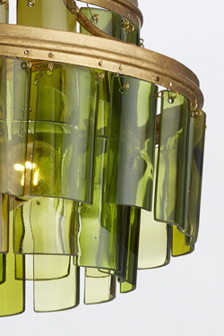 Plafonnier en verre recyclé vert et feuille d’or Vintner