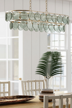 Settat linear pendant light with recycled glass drops