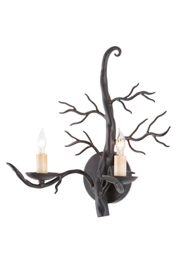 Treetop black wrought iron branch wall light