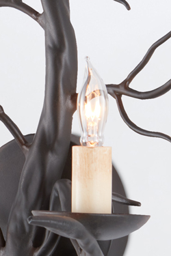 Treetop black wrought iron branch wall light