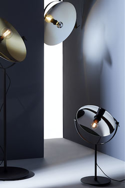 Hanging lamp on rod and pivoting dome in gilded glass Cyclops 