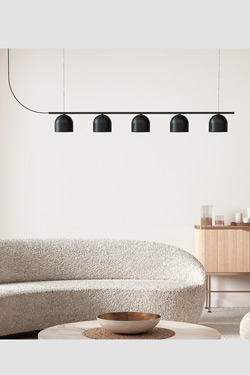 Black pendant light with 3 Rio bell-shaped lampshades
