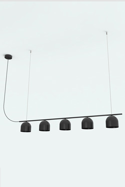 Black pendant light with 3 Rio bell-shaped lampshades