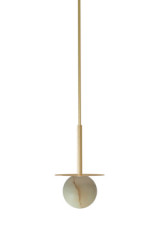 Royal round alabaster pendant light with gold reflector disc  - Pendants by Robin