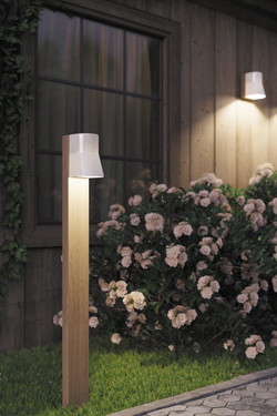 Beacon white porcelain and teak garden path light