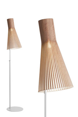 Lampadaire à abat-jour conique en bois, bouleau naturel