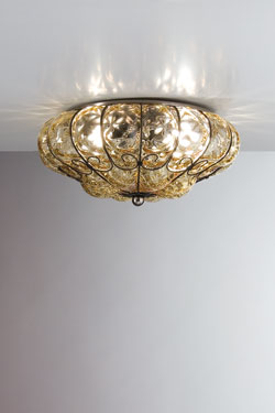 Grand plafonnier en verre ambre baloton Sole 55cm