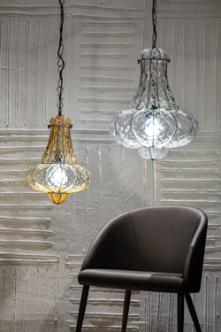 Doge balloon pendant lamp in amber glass 30cm 