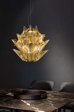 Moiré draped  pendant  with gilded metal grids