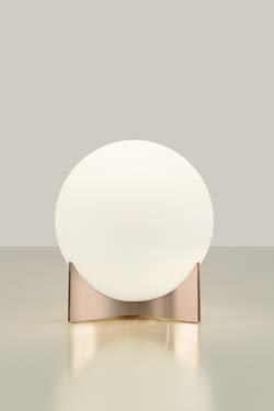 Oscar globe table lamp in white satin glass and rose gold base