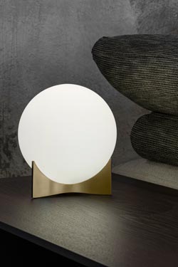Oscar table lamp with white glass globe and satin brass base