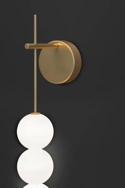 Abacus sconce with 5 white and satin brass balls