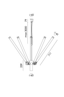 Mr Tube suspension minimaliste 5 tubes LED noir