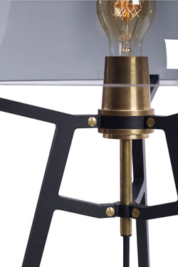 Ella table lamp, with lightly smoked glass shade on black tripod