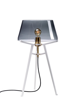 Ella table lamp, with lightly smoked glass shade on white tripod - Table lamps by Tonone