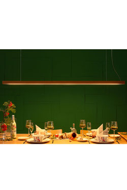 Led40 linear pendant lamp in oak 160cm