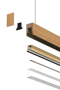 Square linear pendant lamp in oak 104cm