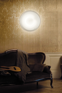 Pod ceiling lamp or wall light Murano glass disc clear and frosted white 43cm