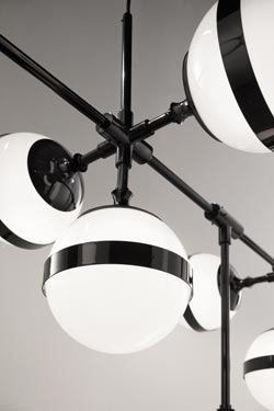 Large shinny black and white opal glass Chandelier Peggy 
